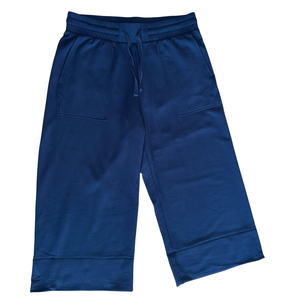 Quince SuperSoft Fleece Cropped Wide Leg Pants Navy Blue Medium M - Picture 2 of 9